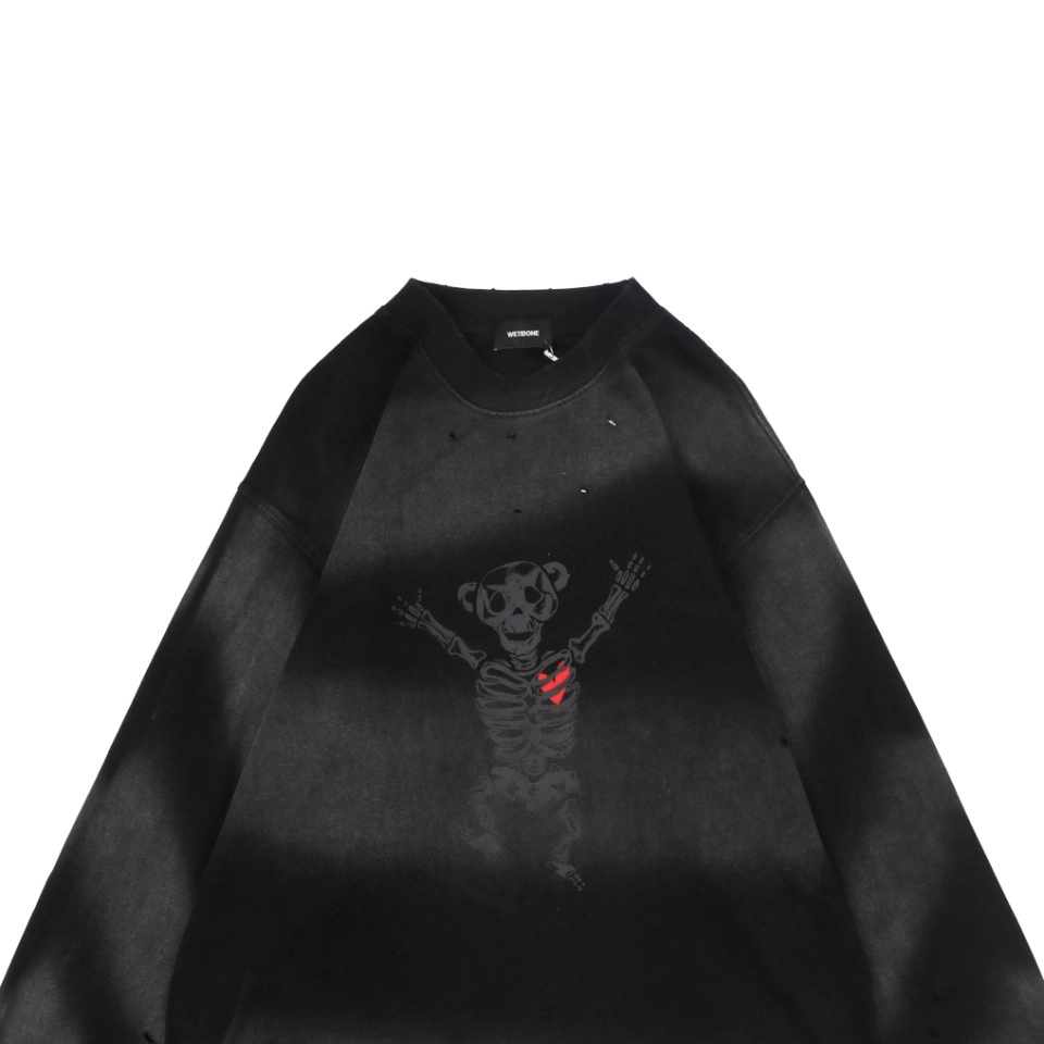 We11done Skeleton Raised Hands Bear Print Long-Sleeve Shirt Black1.jpeg