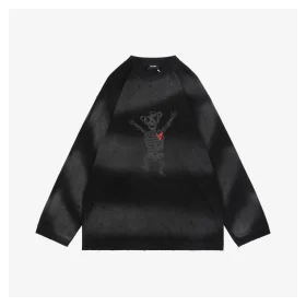 We11done Skeleton Raised Hands Bear Print Shirt Black