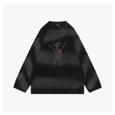 We11done Skeleton Raised Hands Bear Print Long-Sleeve Shirt Black