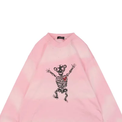 We11done Skeleton Raised Hands Bear Print Long-Sleeve Shirt Pink2.jpeg