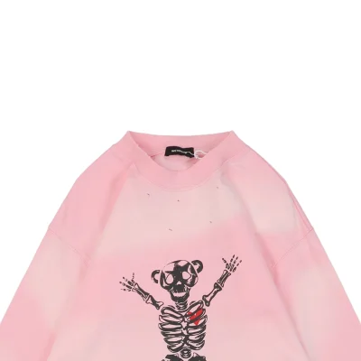 We11done Skeleton Raised Hands Bear Print Long-Sleeve Shirt Pink4.jpeg