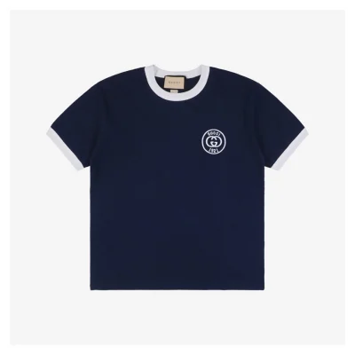 1921 Letter Contrast Collar Short-Sleeve T-Shirt Blue