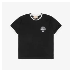 G 1921 Letter Contrast Collar T-Shirt (Black/White/Blue)