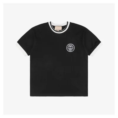 1921 Letter Contrast Collar Short-Sleeve T-Shirt Black