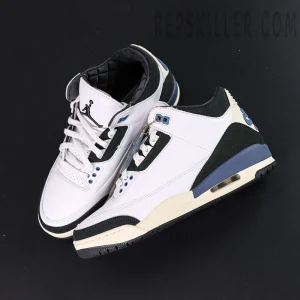 Overhead pair of A Ma Maniére x Air Jordan 3 “For The Love” highlighting textured materials and elegant contrast tones.