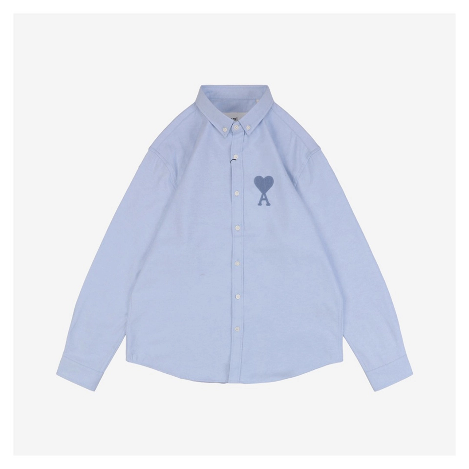 Ami Heart Logo Embroidered Long-Sleeve Shirt Purple