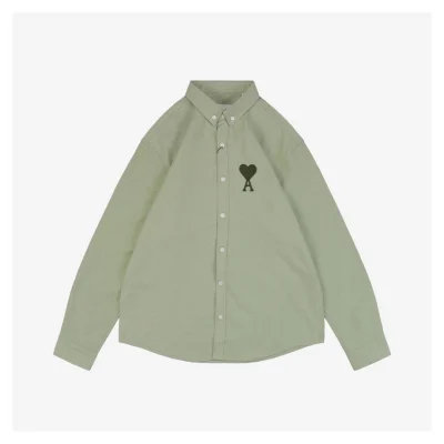 Ami Heart Logo Embroidered Long-Sleeve Shirt Green