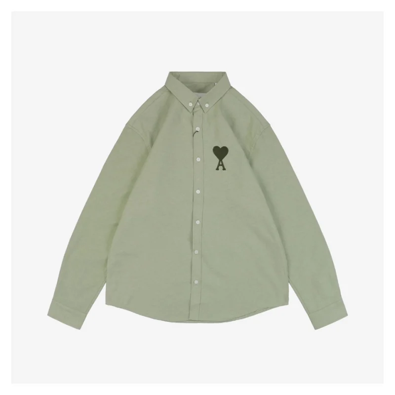 Ami Heart Logo Embroidered Long-Sleeve Shirt Green