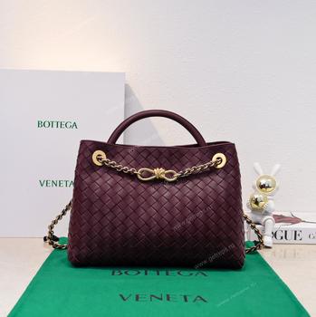 Bottega Veneta Andiamo Intrecciato Leather Top Handle Bag 32cm Dark Red