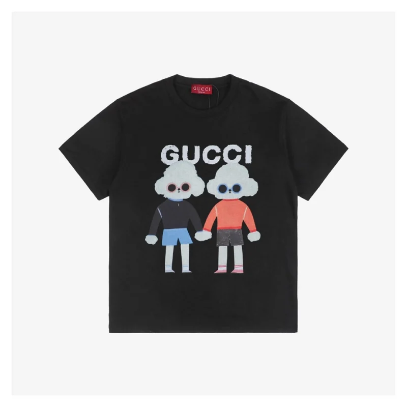 Couple Dog Graphic Print Short-Sleeve T-Shirt Black