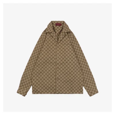 GG Jacquard Collared Long-Sleeve Shirt Brown