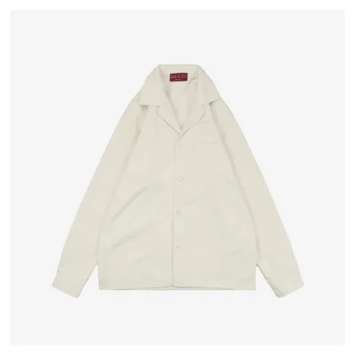 GG Jacquard Collared Long-Sleeve Shirt White