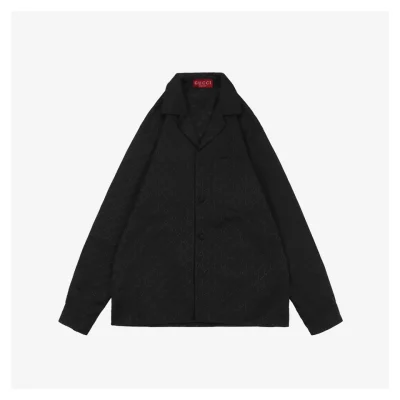 GG Jacquard Collared Long-Sleeve Shirt Black