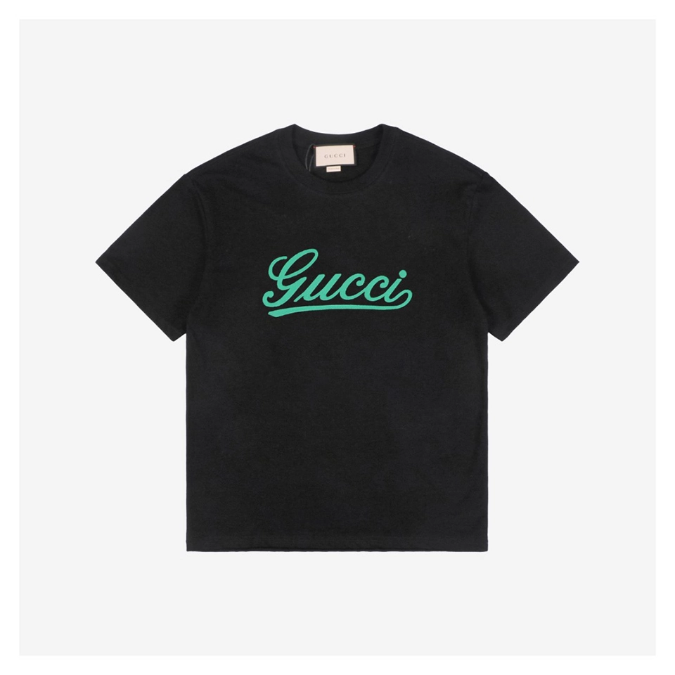 Green Signature G-Letter Embroidered Short-Sleeve T-Shirt Black