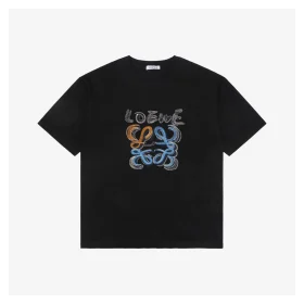 L Hand-Drawn Graffiti Flower Logo Print T-Shirt (Black/White)
