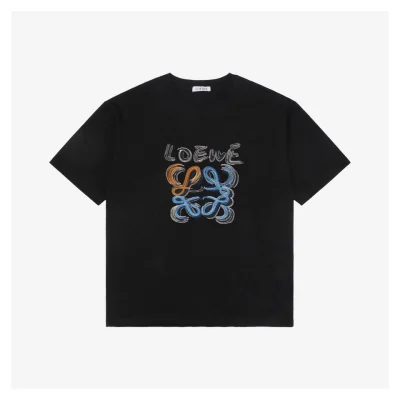 Hand-Drawn Graffiti Flower Logo Print Short-Sleeve T-Shirt Black