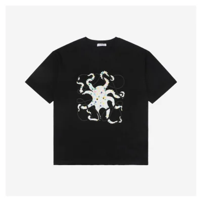 L Colorful Octopus Flower Patch Embroidery T-Shirt
