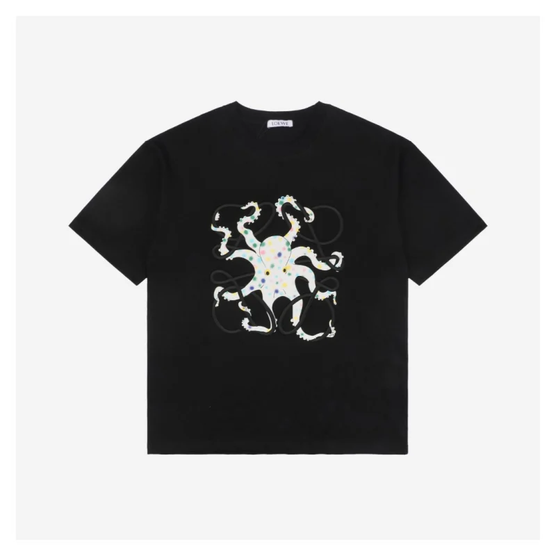 L Colorful Octopus Flower Patch Embroidery T-Shirt