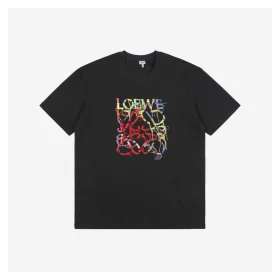 L Rope Flower Patch Embroidery T-Shirt (Black/Beige)