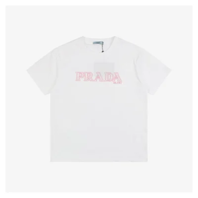 PD Pink Letter Embroidered Short-Sleeve T-Shirt White