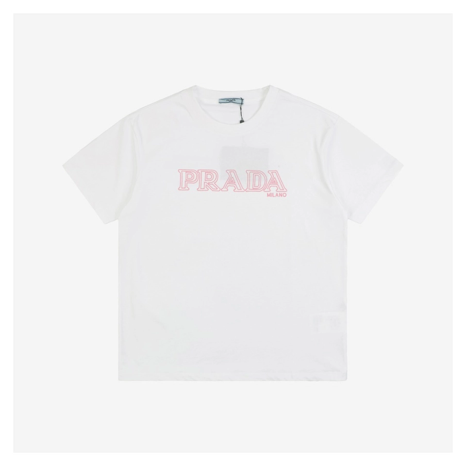PD Pink Letter Embroidered Short-Sleeve T-Shirt White