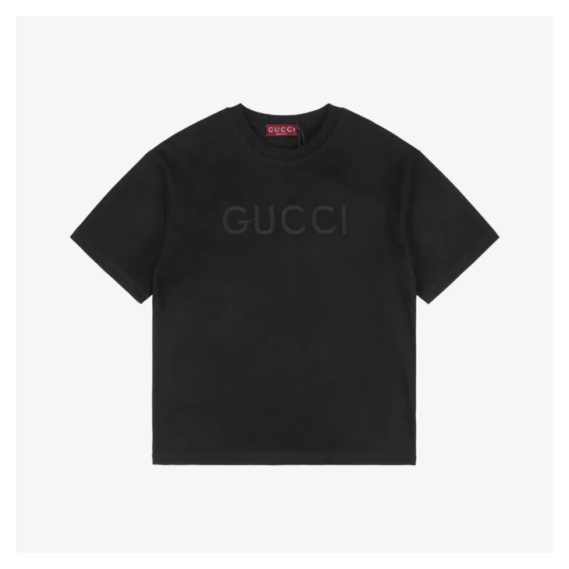 Subtle Pattern Single-Row G Letter Embroidered Short-Sleeve T-Shirt Black