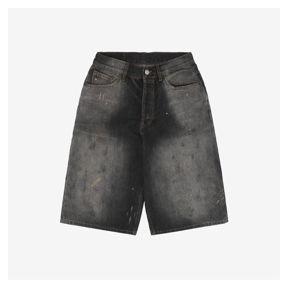 Acne Studios Paint-Splatter Cropped Denim Shorts