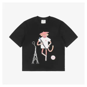 Ami Collaboration Graffiti Eiffel Tower & Monkey Print T-Shirt