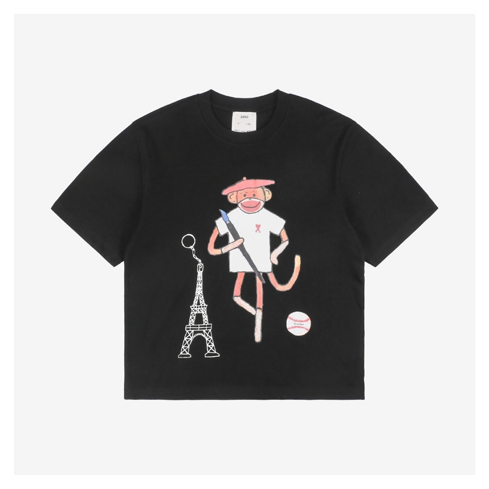 Ami Collaboration Graffiti Eiffel Tower & Monkey Print T-Shirt