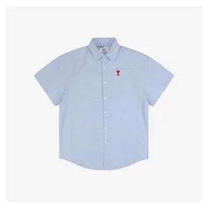 Ami Pocket Heart Embroidery Short-Sleeve Shirt