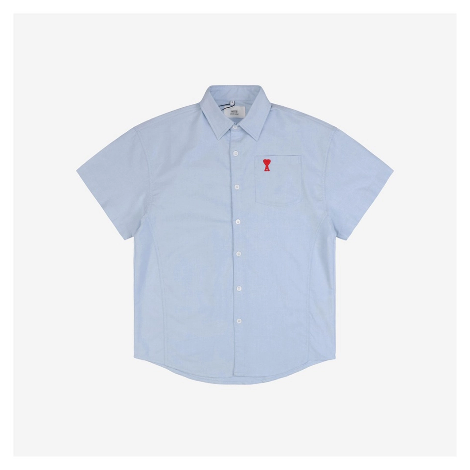 Ami Pocket Heart Embroidery Short-Sleeve Shirt