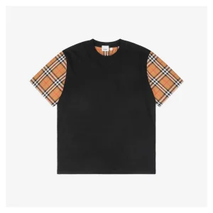 BBry Check-Panel Sleeve Patchwork T-Shirt