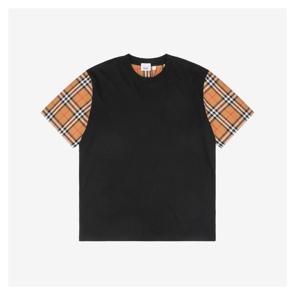 BBry Check-Panel Sleeve Patchwork T-Shirt