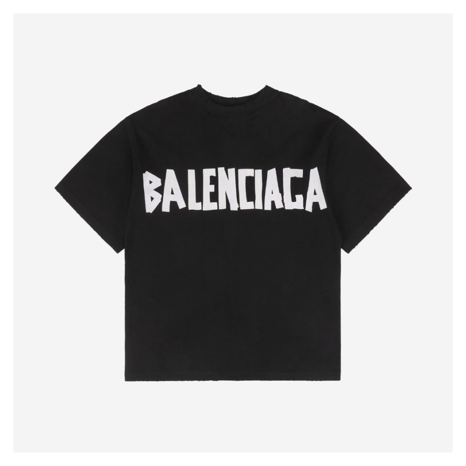Balenciaga Grey-White Tape Print T-Shirt