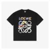 L Colorful Graffiti Flower Emblem Print T-Shirt (Black/Beige)