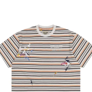 Gallery Dept Paint-Splatter Handwritten Letter Print Striped T-Shirt2.jpeg