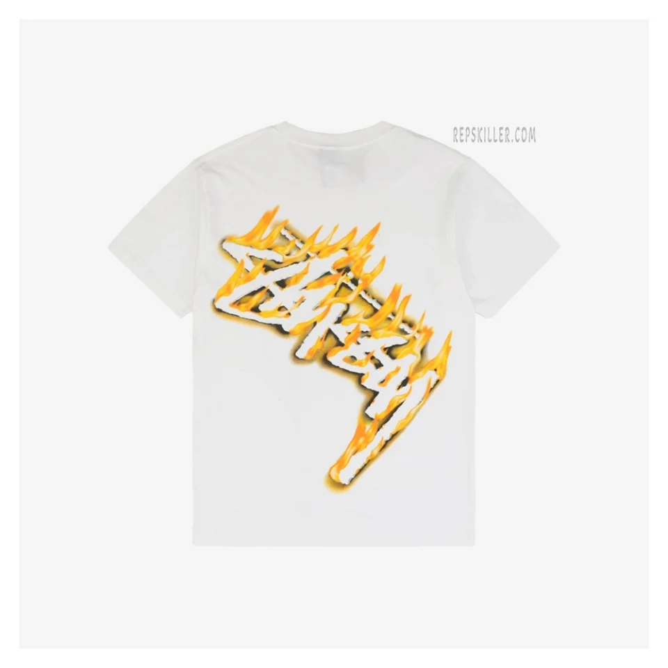 Stussy Flame Graffiti Letter Print T-Shirt