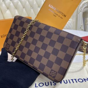 Replica Louis Vuitton Félicie Pochette Brown Grid - near-authentic luxury replica handbag