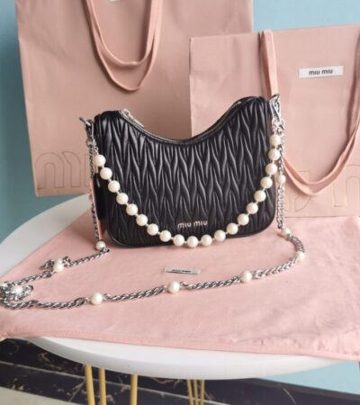 Replica Miu Miu Matelassé Pearl Black - high-quality designer bag clone