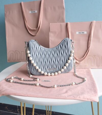 Replica Miu Miu Matelassé Pearl Blue - near-authentic luxury replica handbag