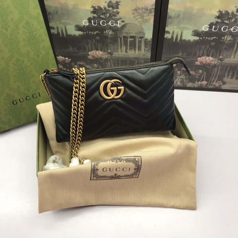 Replica Gucci Marmont Matelasse Wallet On Chain Black - realistic designer-inspired fake bag