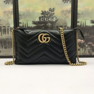 Replica Gucci Marmont Matelasse Wallet On Chain Black - premium 1:1 fake handbag model