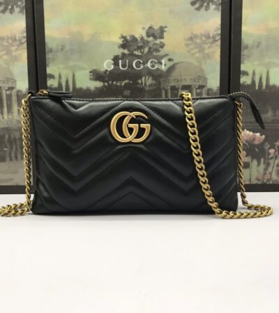 Replica Gucci Marmont Matelasse Wallet On Chain Black - premium 1:1 fake handbag model
