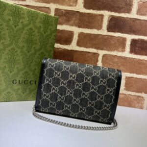 Replica Gucci Dionysus GG Chain Wallet Denim Black - premium-grade designer purse dupe