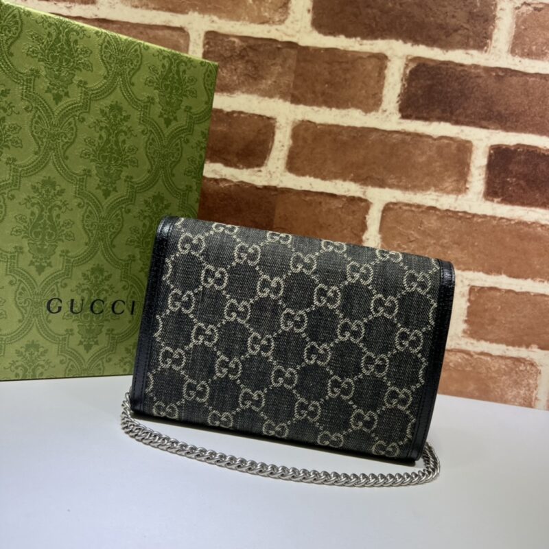 Replica Gucci Dionysus GG Chain Wallet Denim Black - premium-grade designer purse dupe