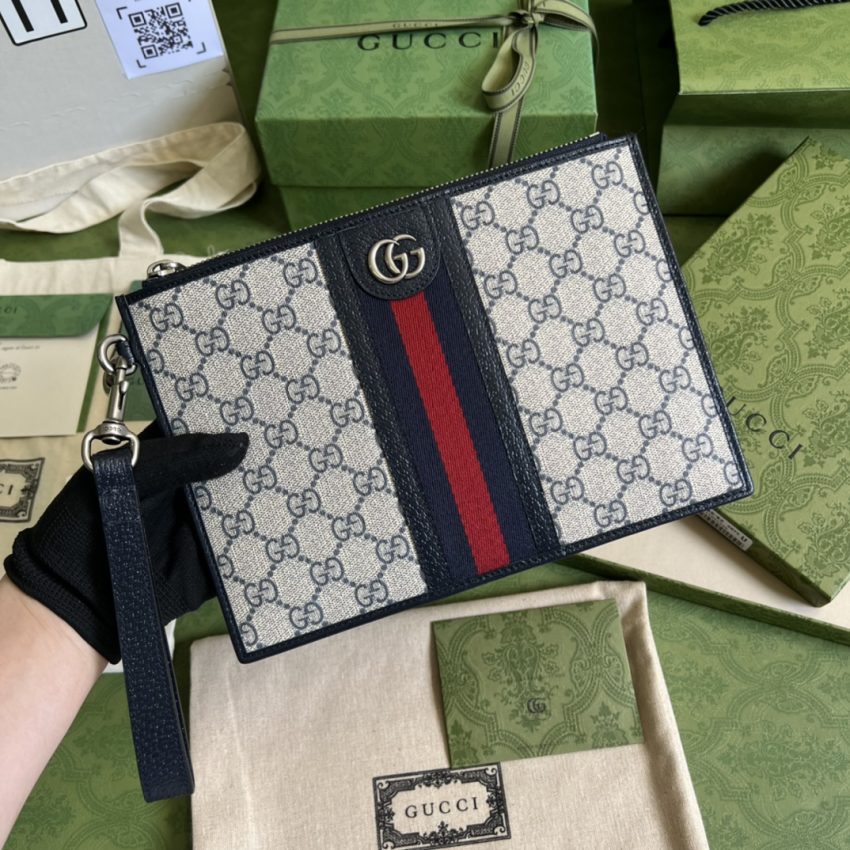 Replica Gucci Ophidia Web Clutch Blue - high-end fake designer purse