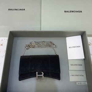 Replica Balenciaga Hourglass On Chain Shine Black - realistic designer-inspired fake bag