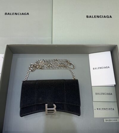 Replica Balenciaga Hourglass On Chain Shine Black - realistic designer-inspired fake bag