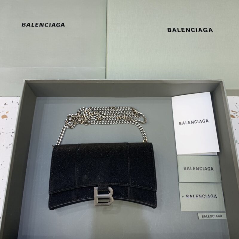 Replica Balenciaga Hourglass On Chain Shine Black - realistic designer-inspired fake bag