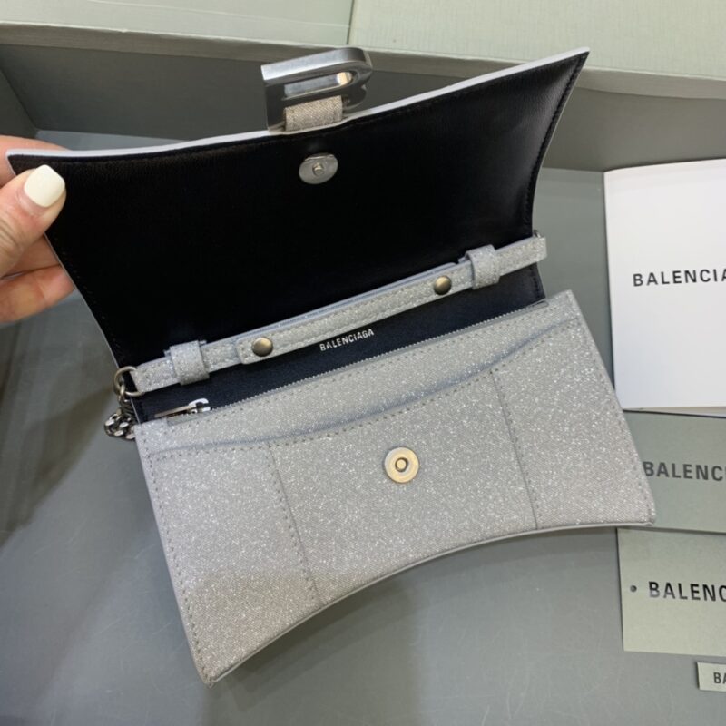 Replica Balenciaga Hourglass On Chain Shine Silver - authentic-look luxury purse replica